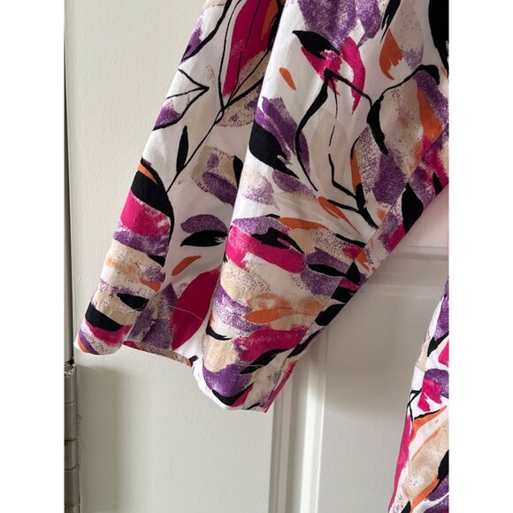 Additions By Chicos Button-Up Floral Jacket Size 2 Multicolor Cotton/Spandex - Picture 3 of 9